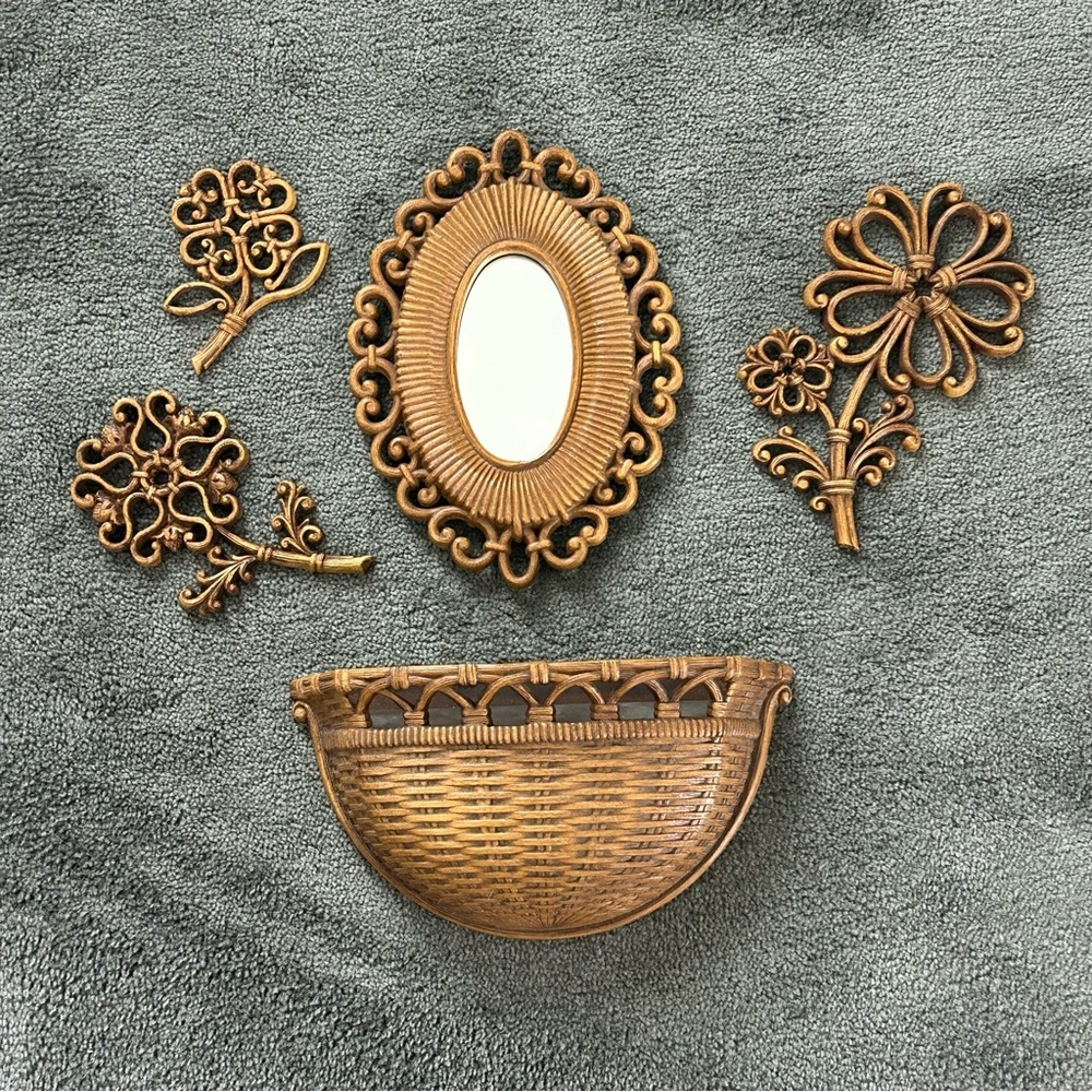 Dart 5 Piece Set Mirror Wall Pocket/shelf Flowers